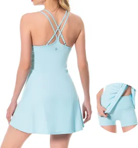 Lightbare Womens Tennis Dress with Built-in Bra & Detachable Shorts Adjustable Straps UPF 50  Quick Dry