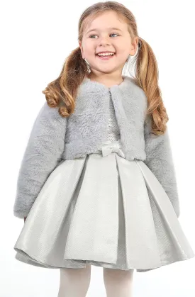 Lilax Girls Cozy Faux Fur Long Sleeve Crew Neck Dress Coat