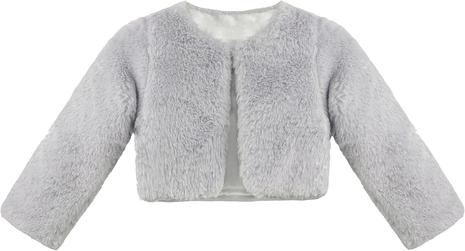 Lilax Girls Cozy Faux Fur Long Sleeve Crew Neck Dress Coat