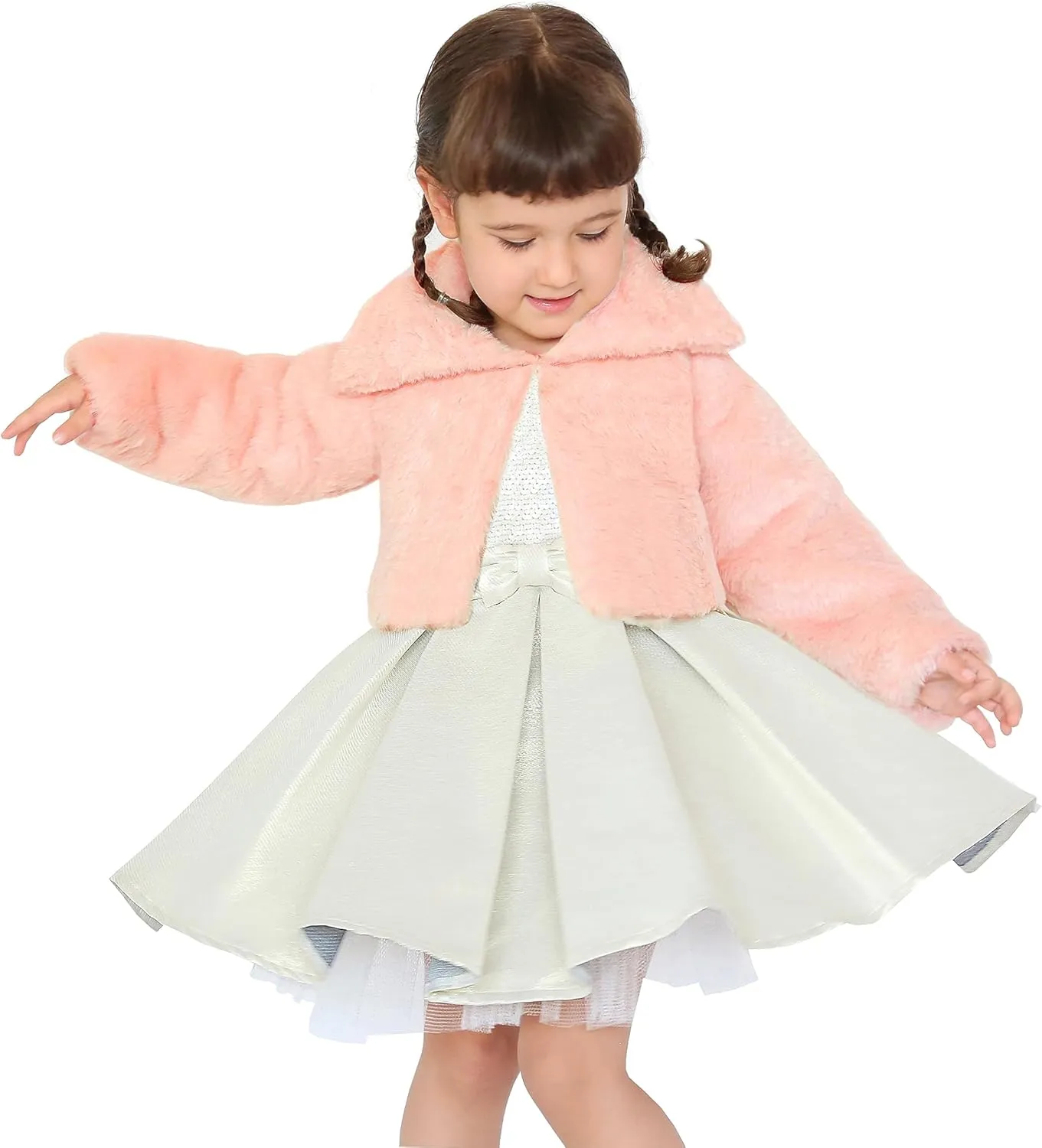 Lilax Girls Faux Fur Bolero Shrug Button Closure Cozy Jacket