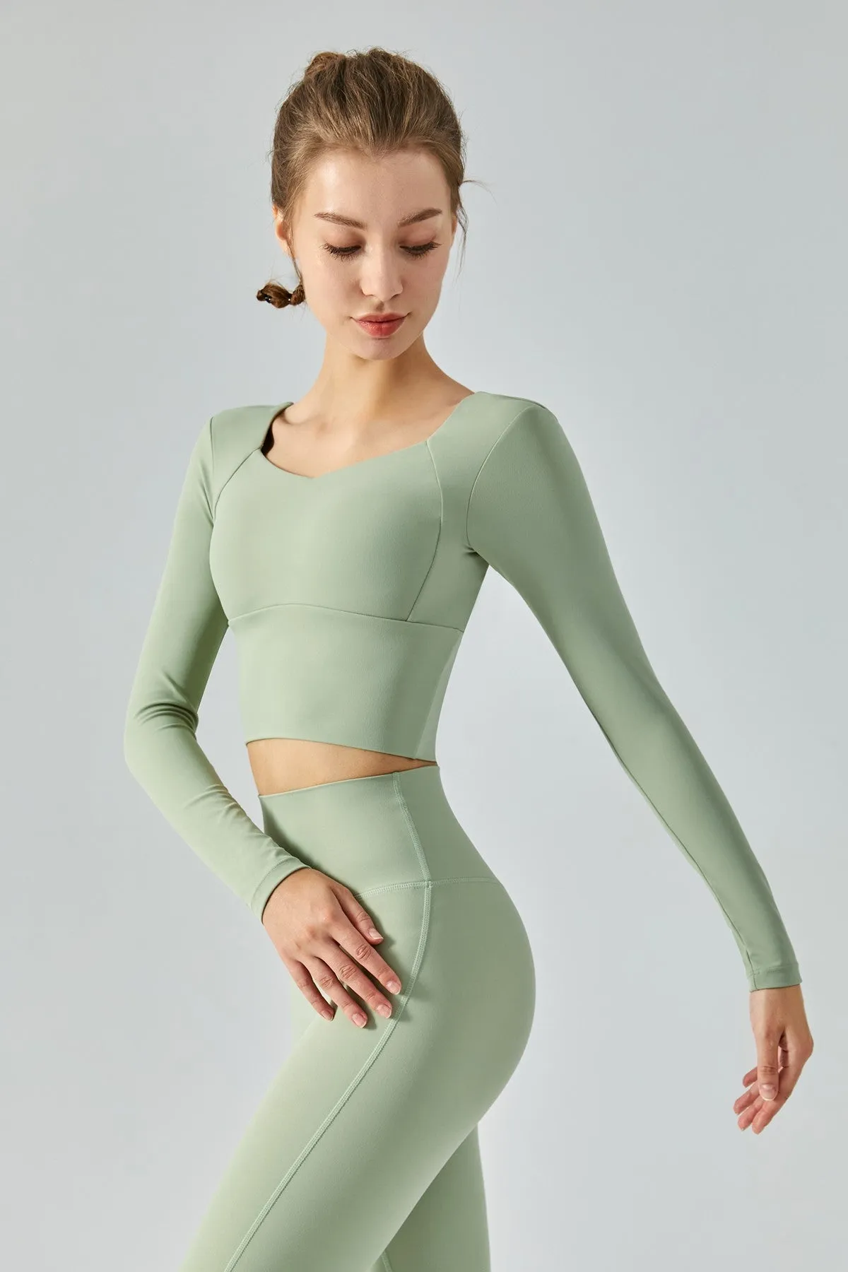 Long Sleeve Open Back Crop Shirts