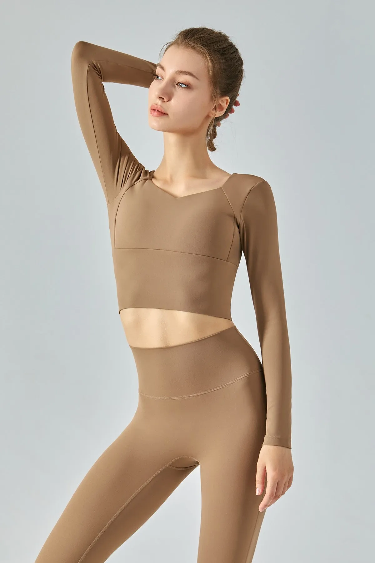 Long Sleeve Open Back Crop Shirts