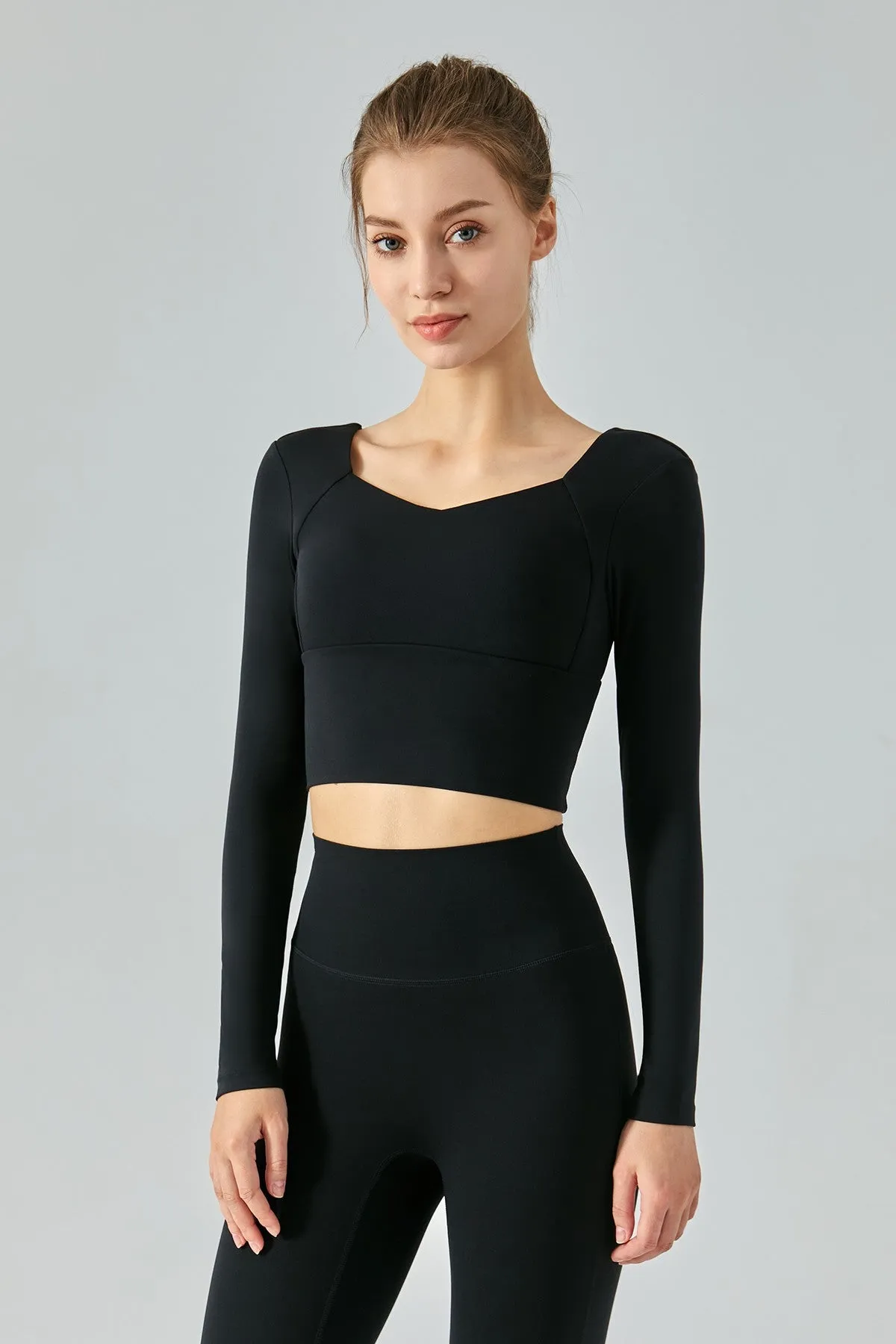 Long Sleeve Open Back Crop Shirts