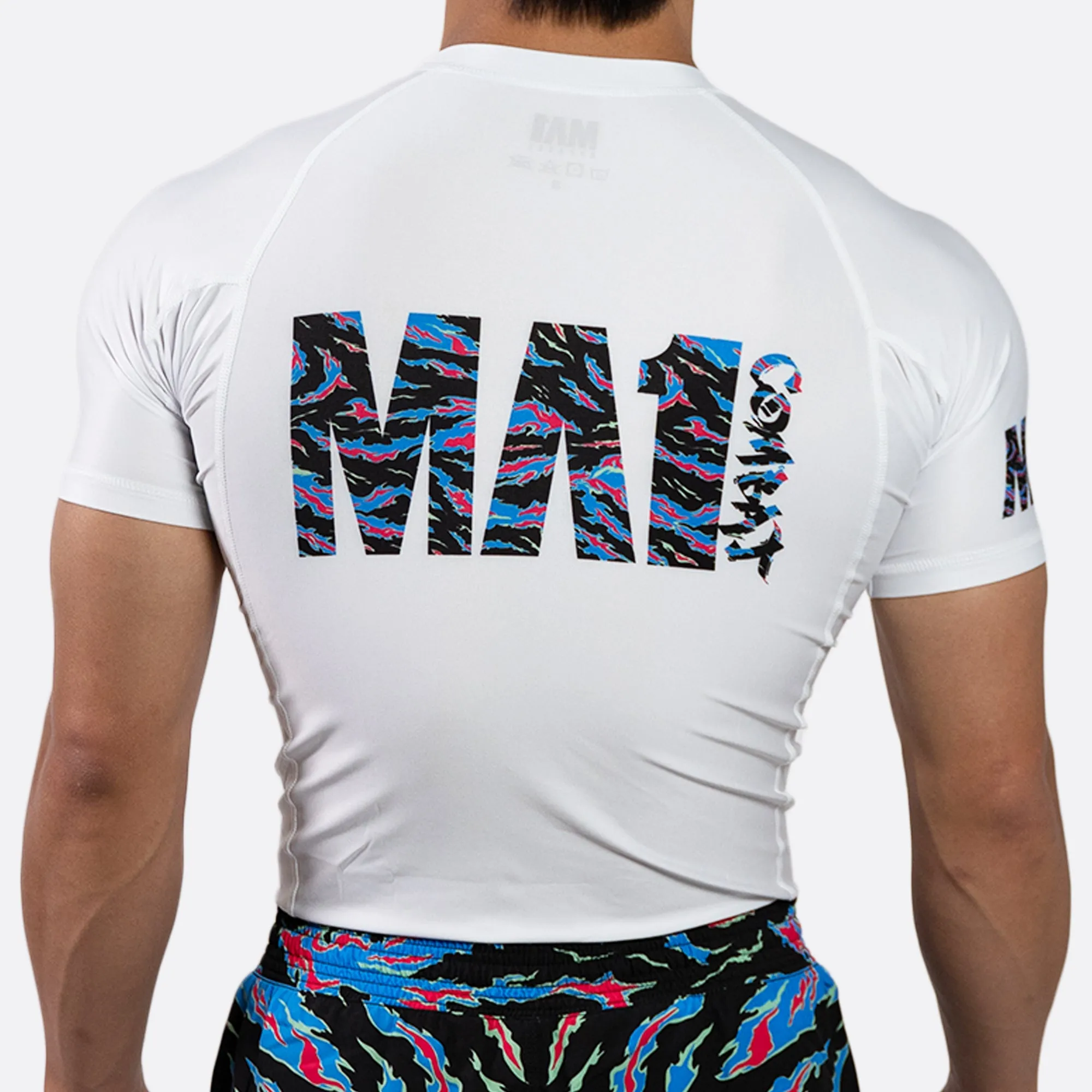 MA1 Camo Fire Logo White Short Sleeve Rashguard