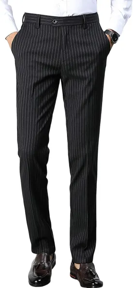 Maiyifu-GJ Men Slim Stretch Dress Pant Pinstripe Skinny Comfort Tapered Suit Pant Business Wrinkle-Resistant Casual Trousers