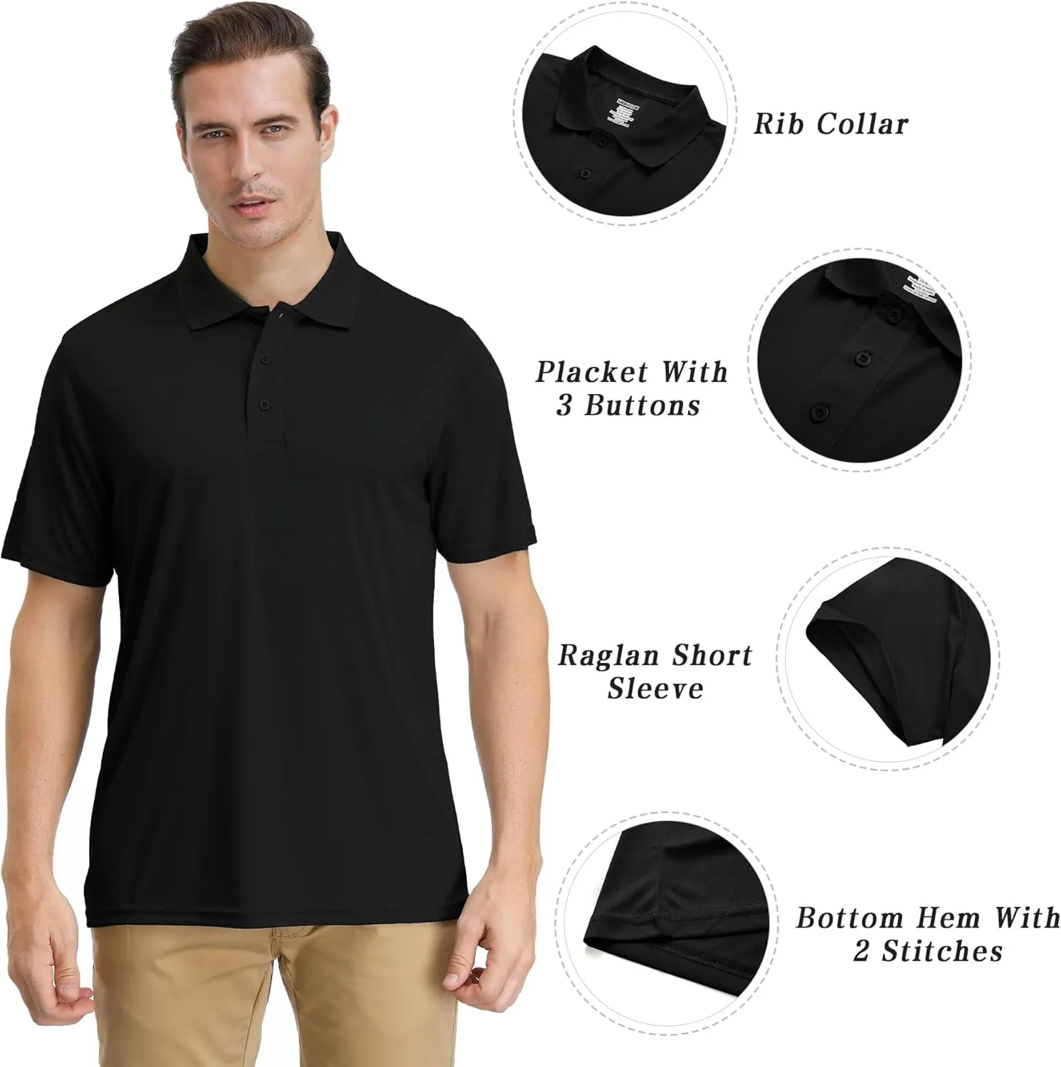 Mens Moisture Wicking Golf Polo Shirts UPF 50  Short Sleeve Shirt M-5XL