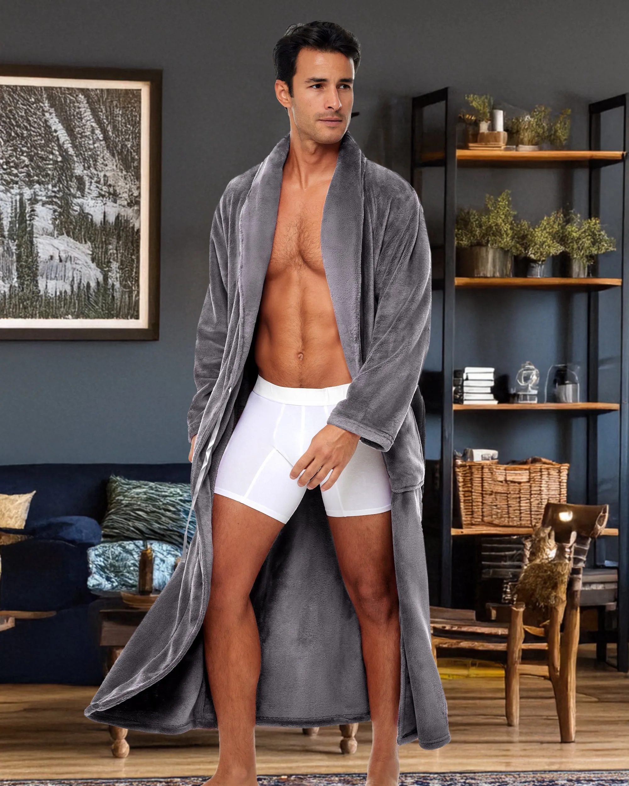 Men's Ultra Plush Fleece Robe, Big and Tall Winter Bathrobe