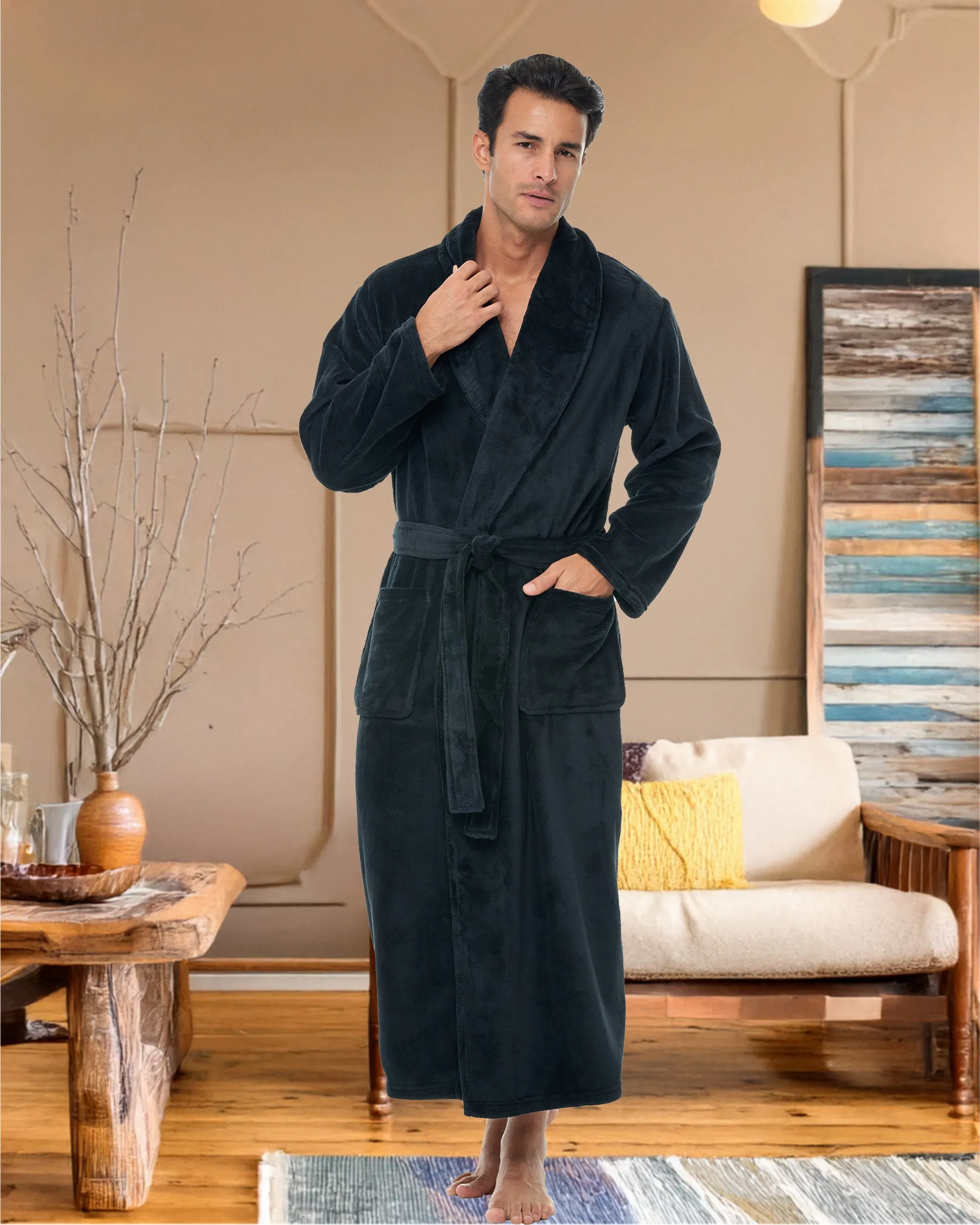 Men's Ultra Plush Fleece Robe, Big and Tall Winter Bathrobe