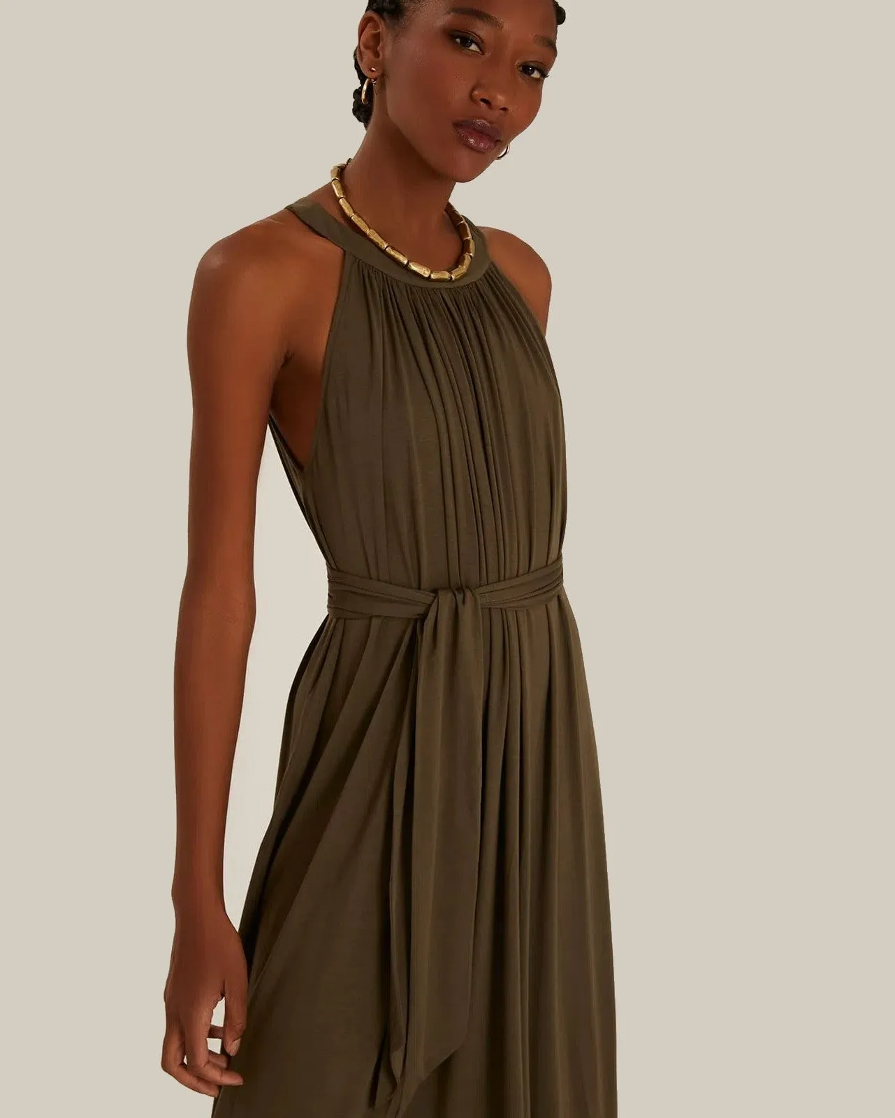 Modal Midi Dress with Tie in Granite