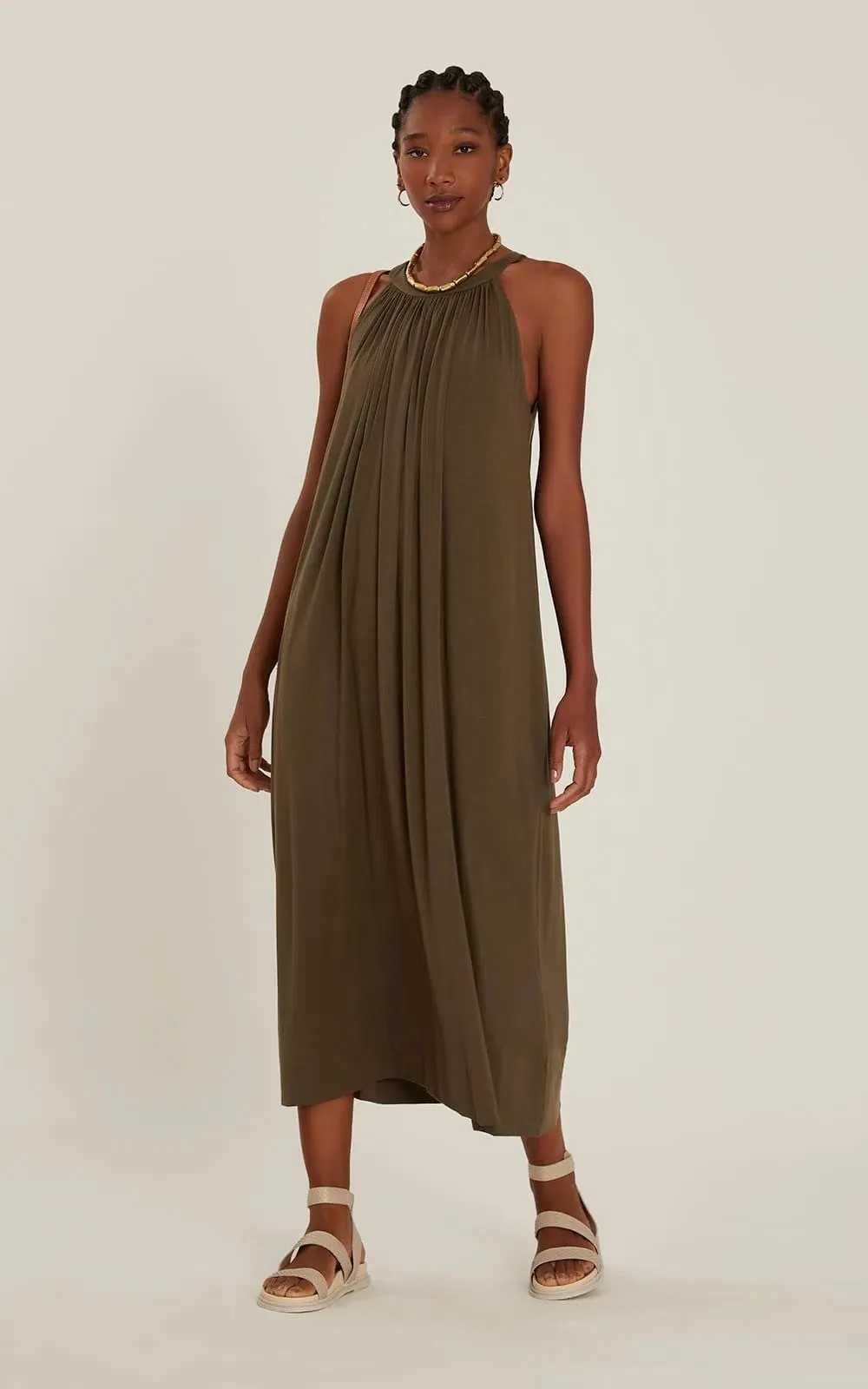 Modal Midi Dress with Tie in Granite