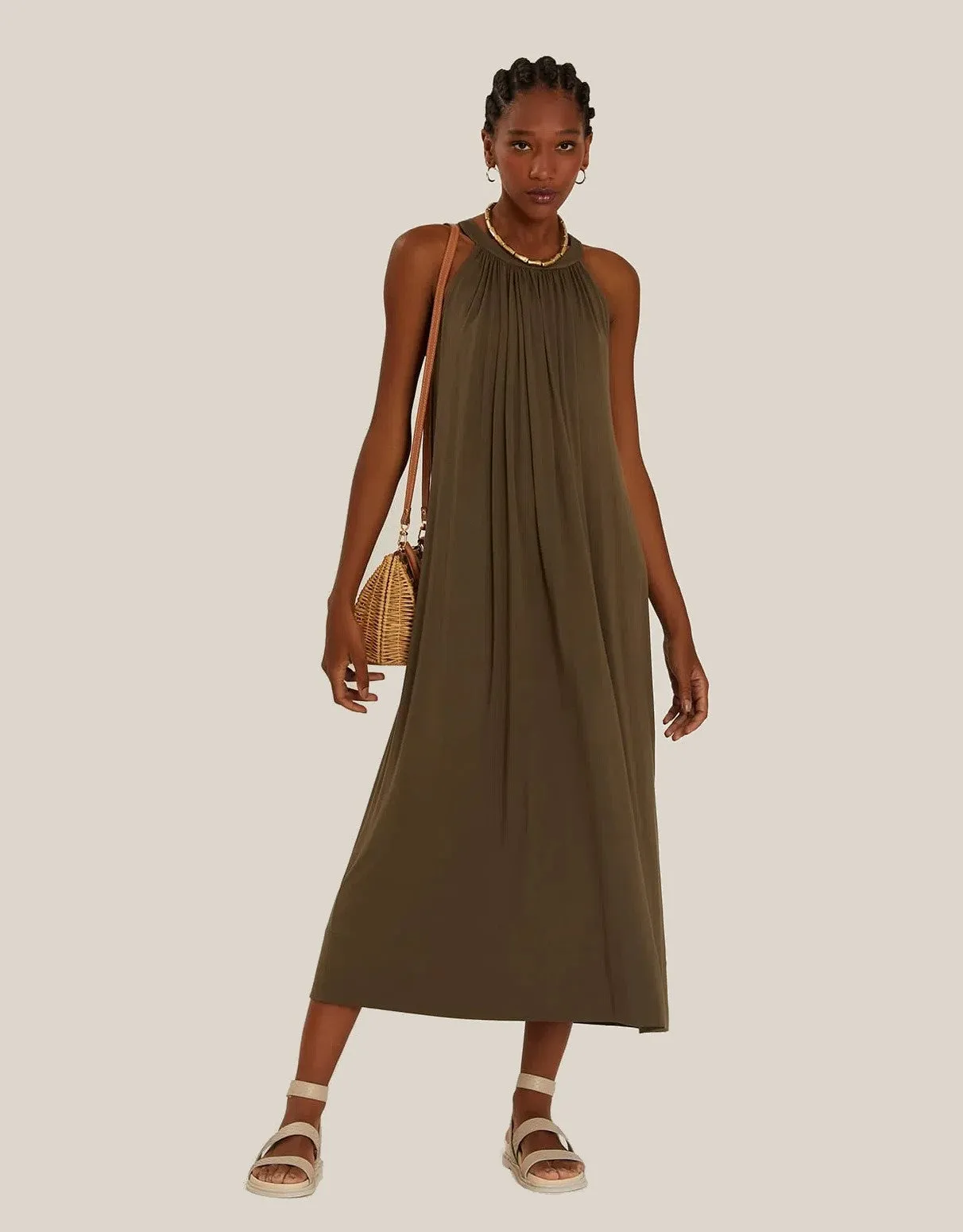 Modal Midi Dress with Tie in Granite