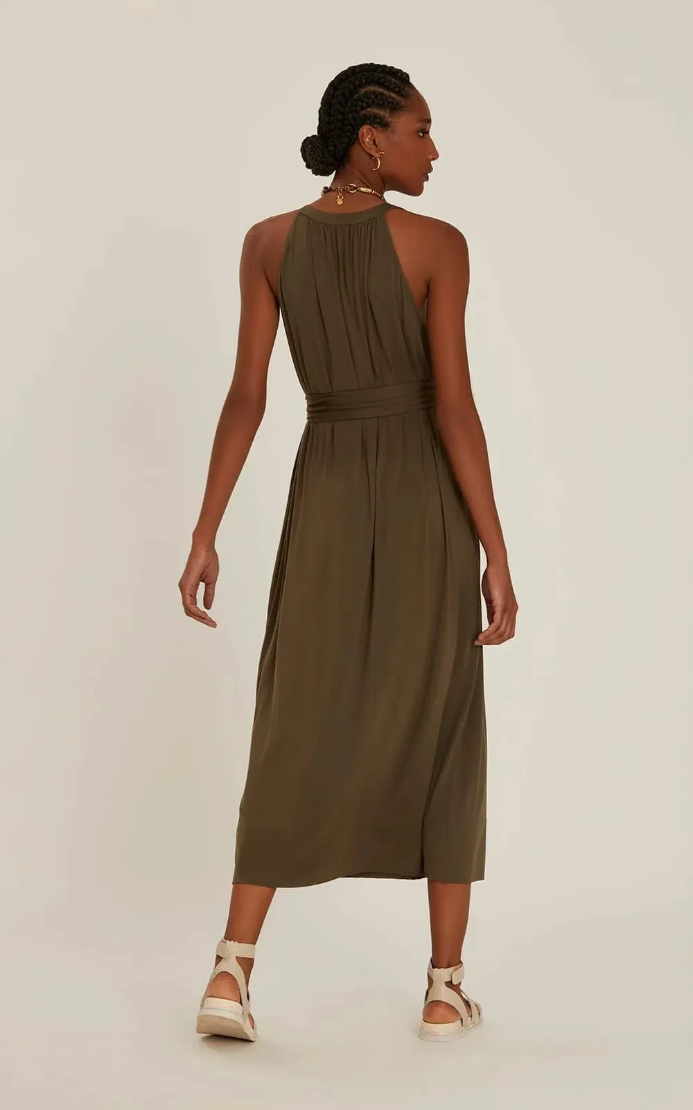Modal Midi Dress with Tie in Granite