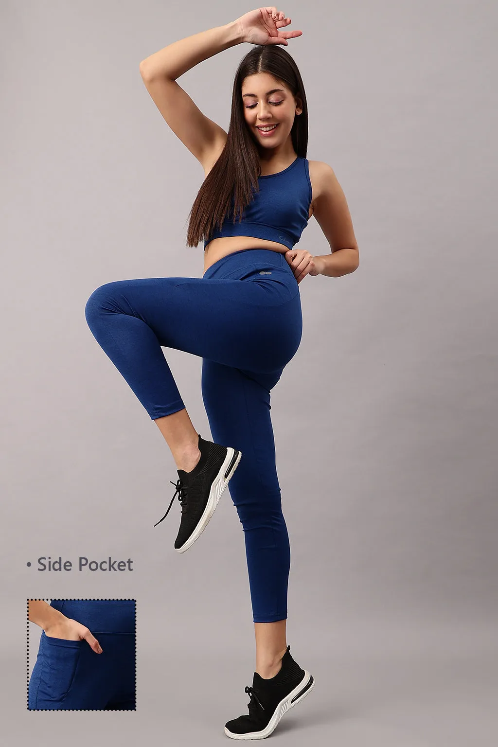 Navy High-Rise Active Tights with Side Pockets