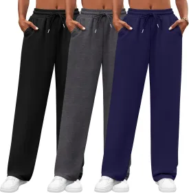Neer 3 Pack Women's Yoga Pants with Pockets, High Waisted Cozy Lounge Pants Drawstring Sweatpants Loose Wide Leg Jogger
