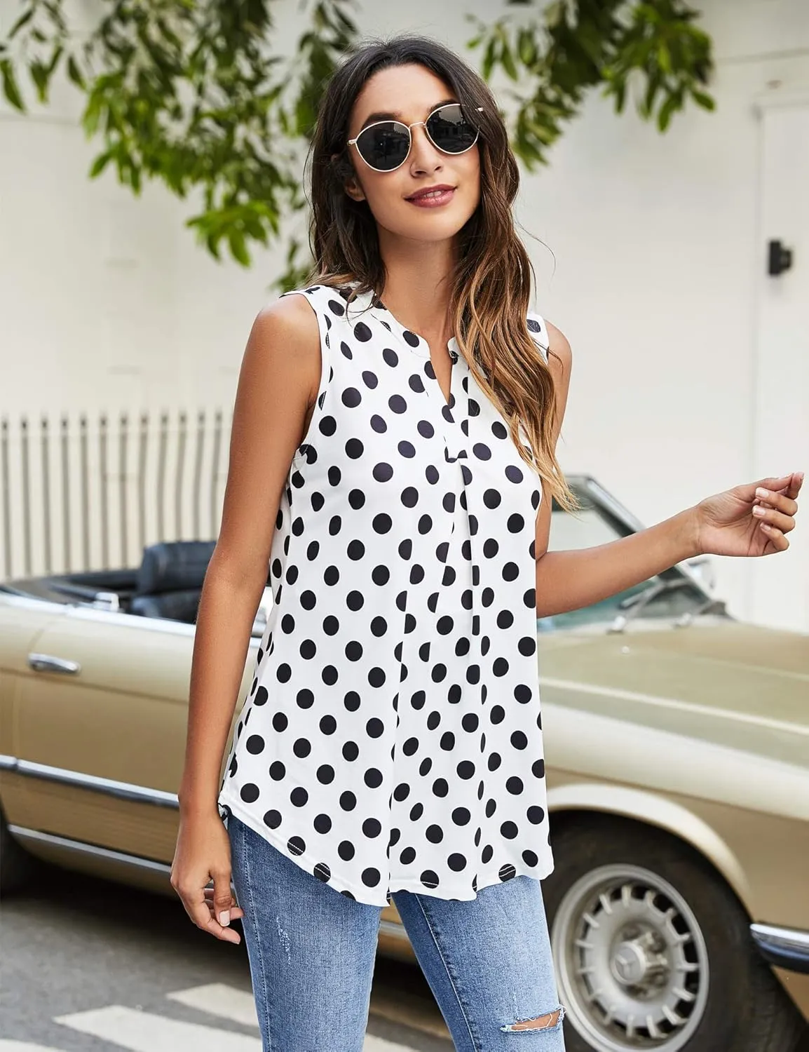 Newchoice Womens Tank Tops V Neck Sleeveless Summer Shirts Loose Dressy Casual Blouses (S-3XL)