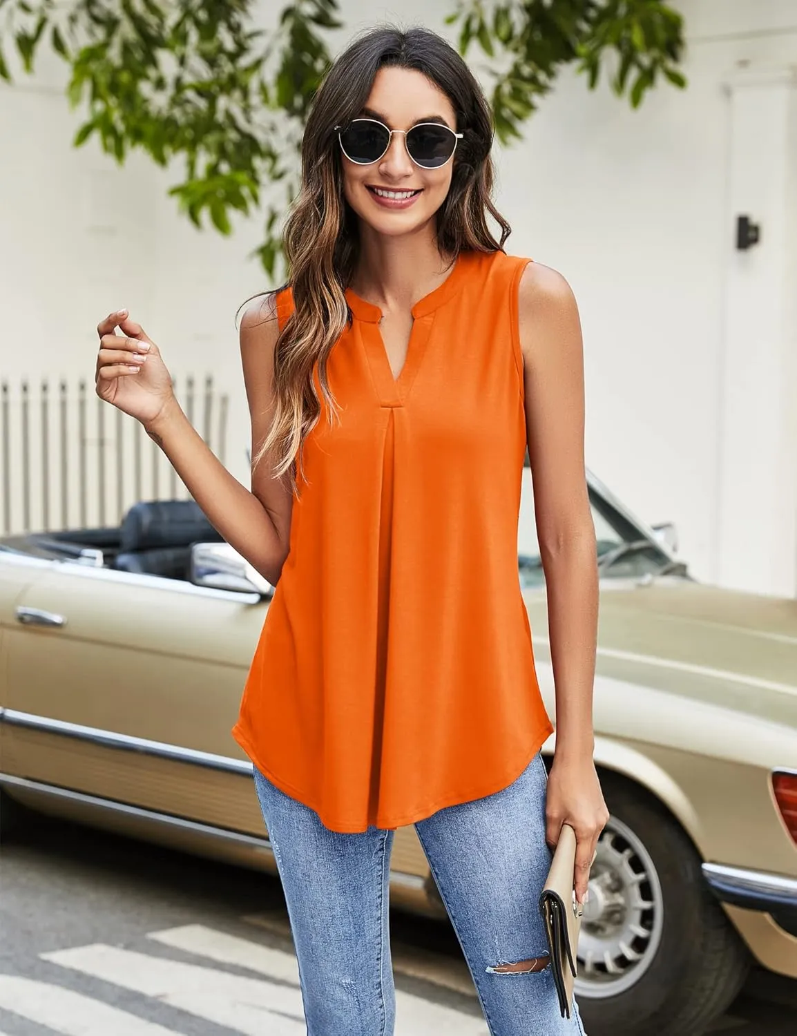 Newchoice Womens Tank Tops V Neck Sleeveless Summer Shirts Loose Dressy Casual Blouses (S-3XL)