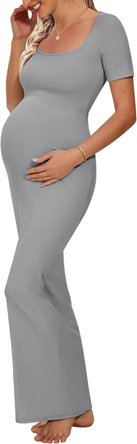 Peauty Women's Ribbed Maxi Dress Body-Hugging Fit Maternity Dress Before During After Pregnancy