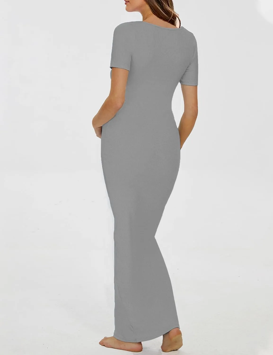 Peauty Women's Ribbed Maxi Dress Body-Hugging Fit Maternity Dress Before During After Pregnancy