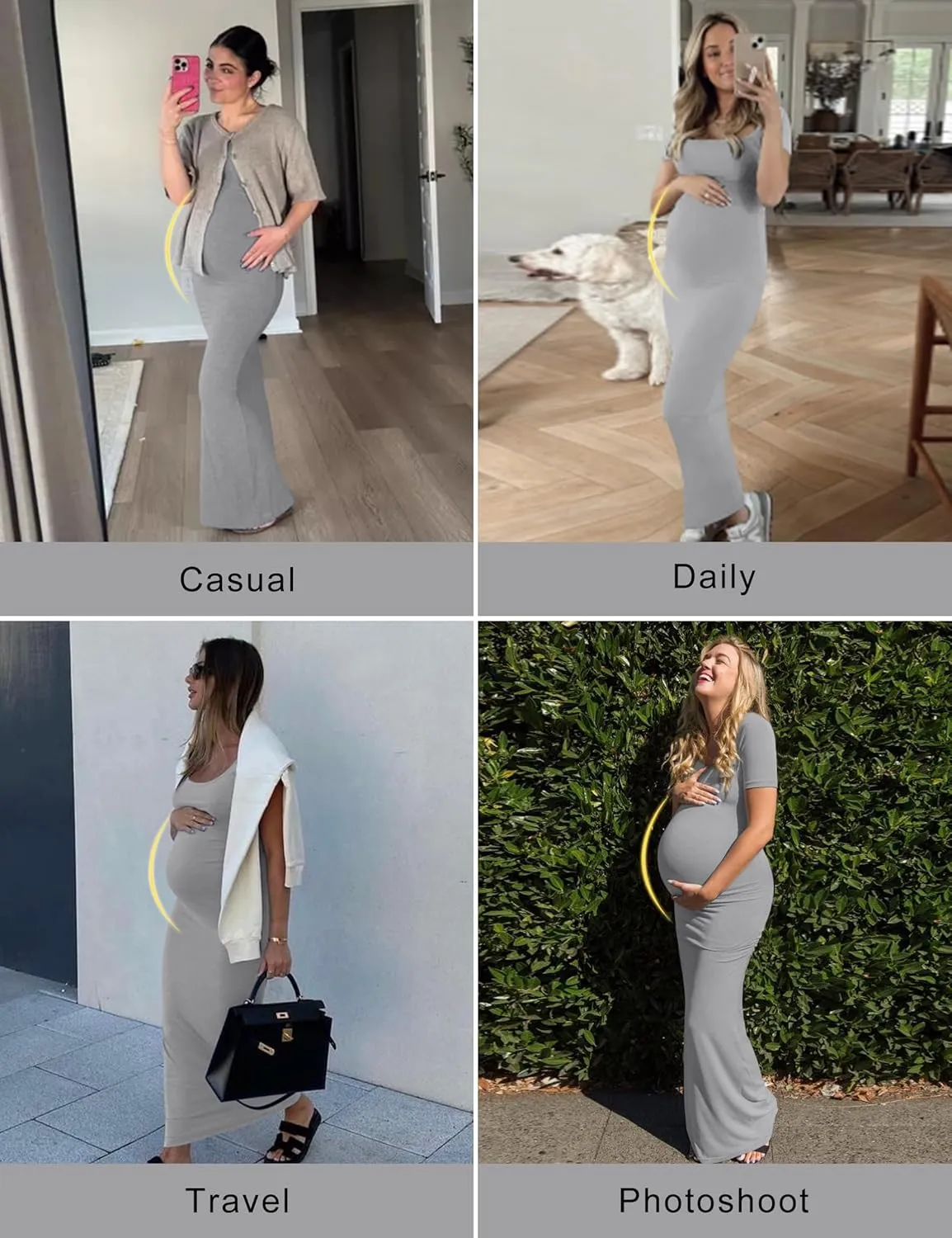 Peauty Women's Ribbed Maxi Dress Body-Hugging Fit Maternity Dress Before During After Pregnancy