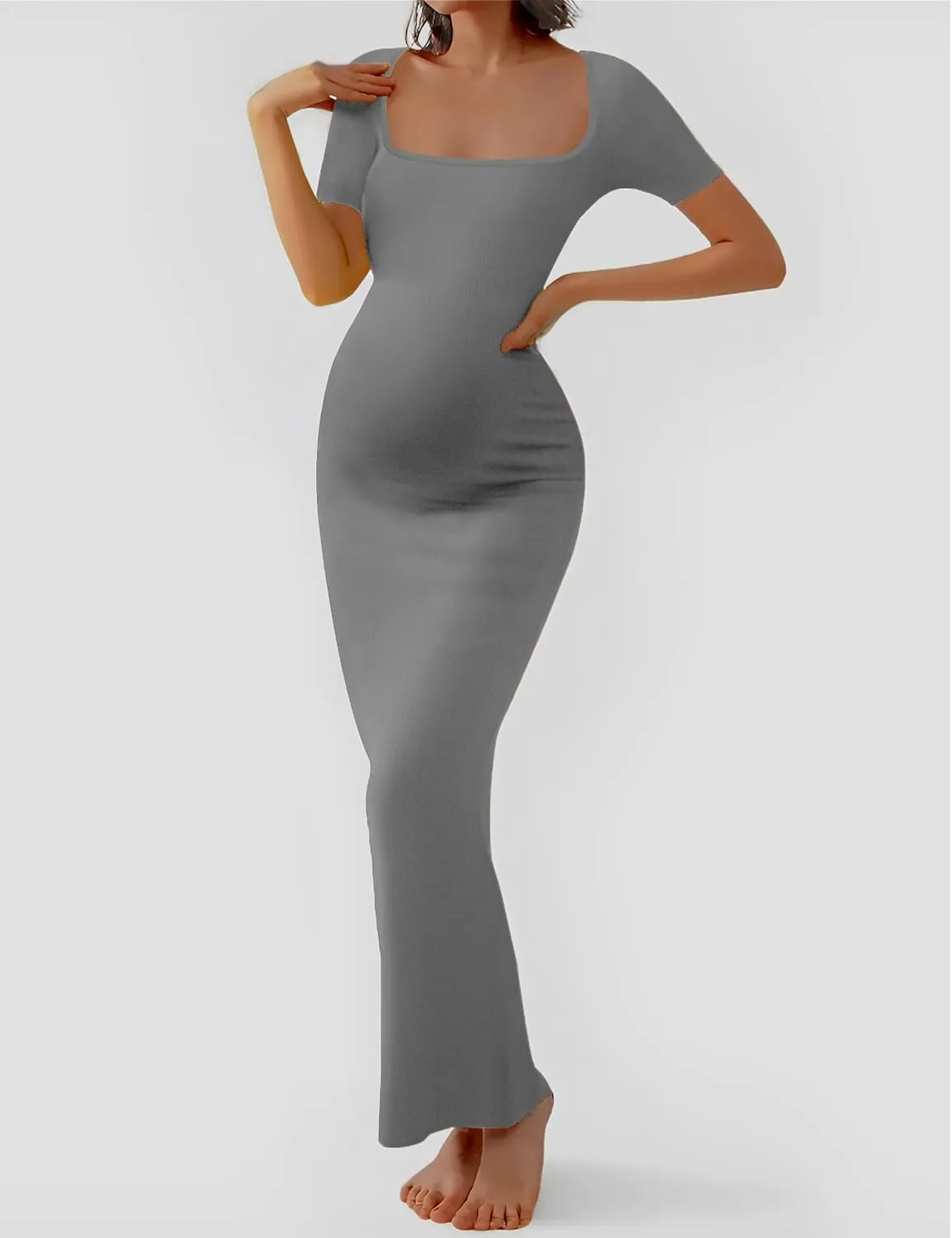 Peauty Women's Ribbed Maxi Dress Body-Hugging Fit Maternity Dress Before During After Pregnancy