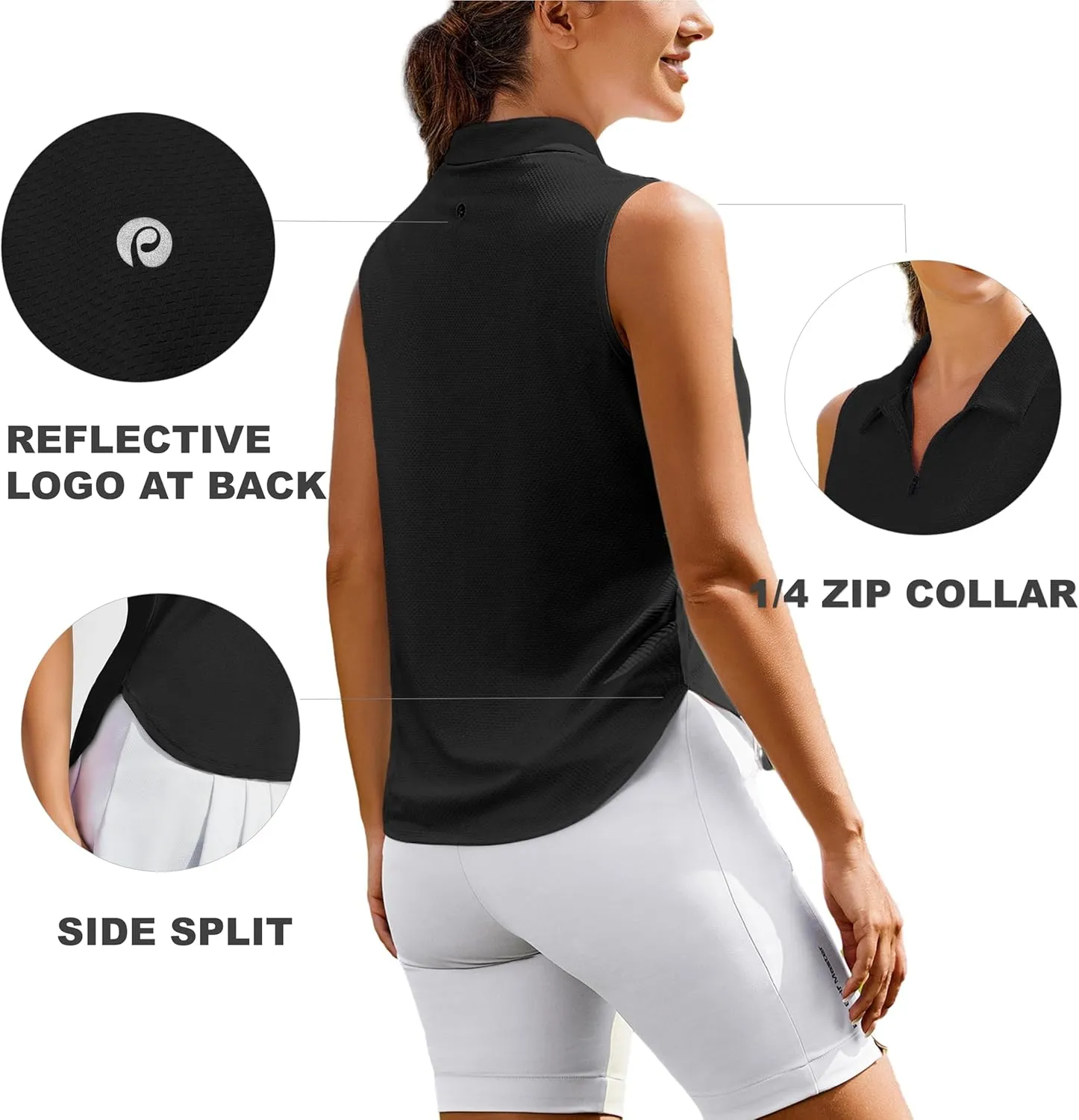 PINSPARK Women Golf Shirts Sleeveless UPF 50  Tennis Polo V-Neck Quick Dry Athletic T Shirt 1/4 Zip Collar Workout Tank Top