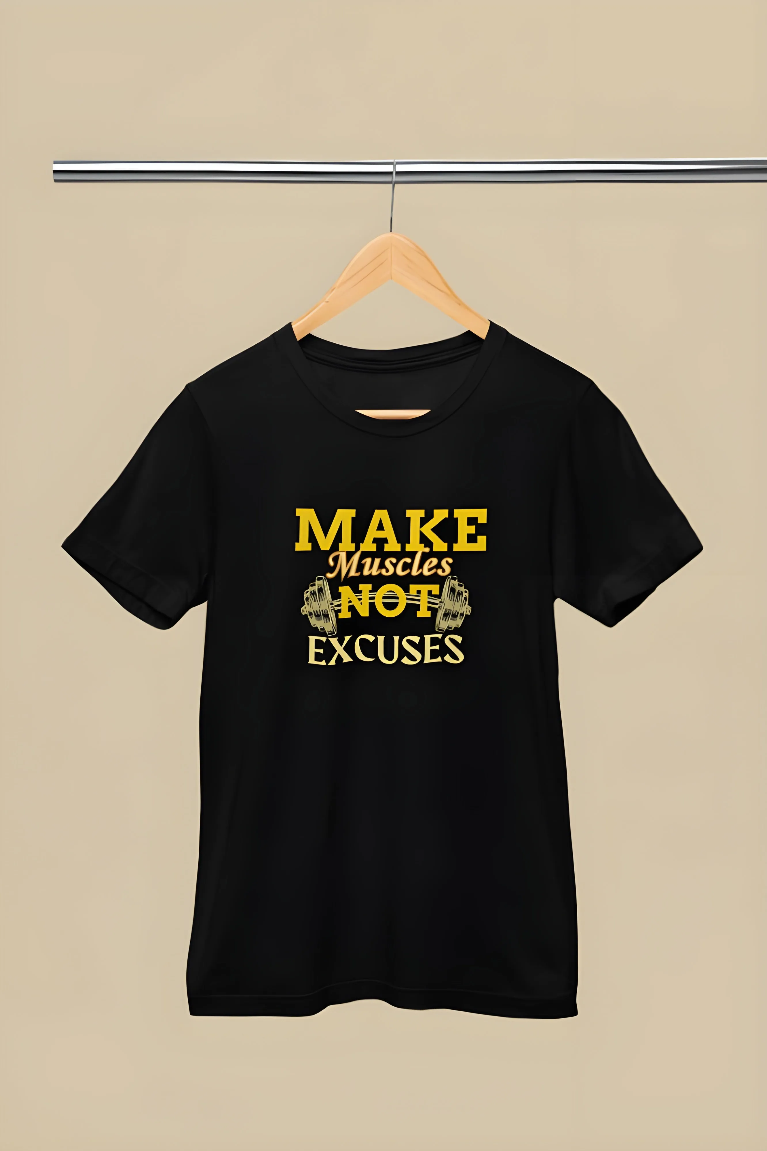 "Make Muscles Not Excuses" Printed Gym T-Shirt for Active Workouts