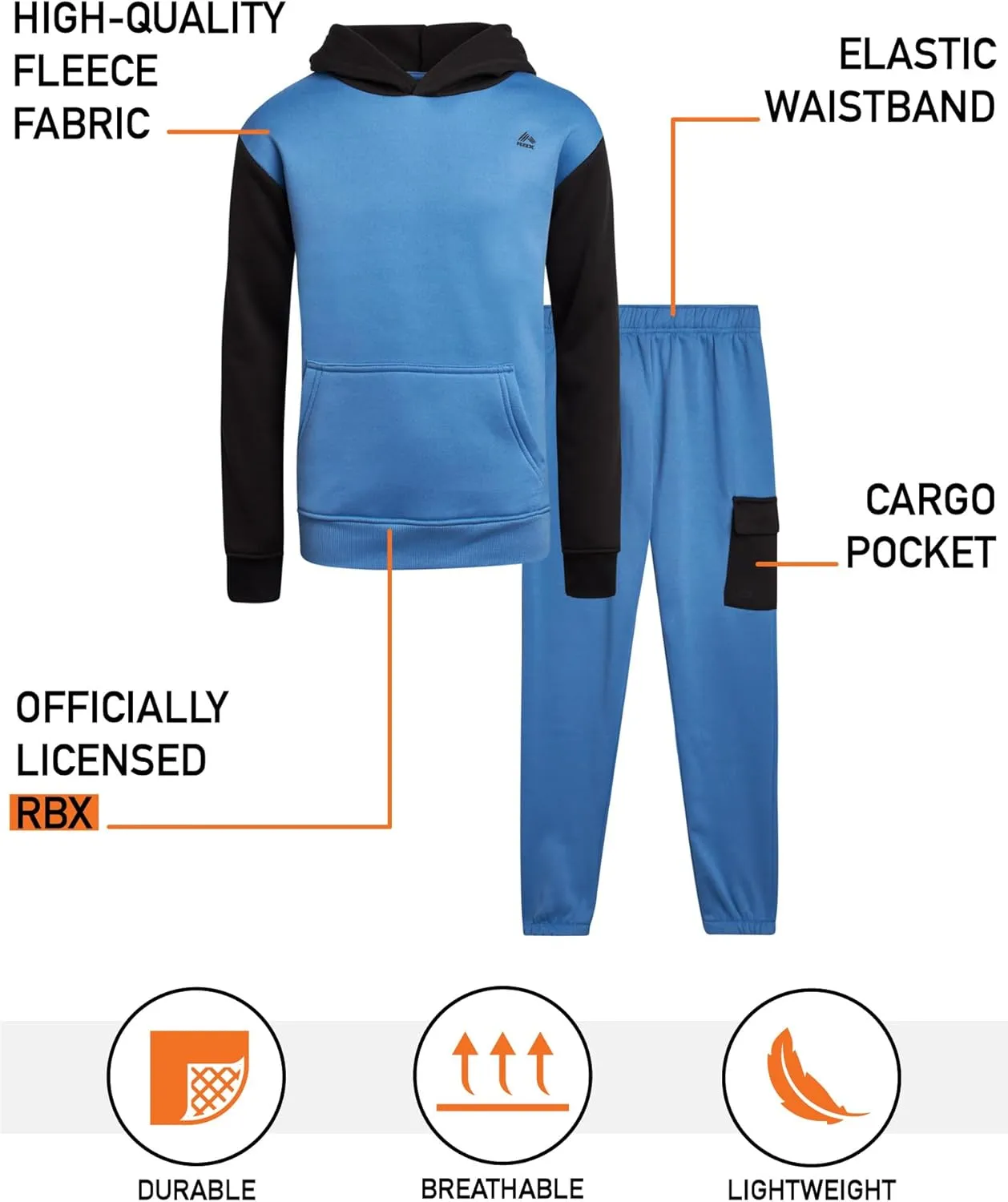 RBX Boy's Jogger Set - 2 Piece Fleece Sweatsuit Kids Clothing Set (Size: 2T-12)