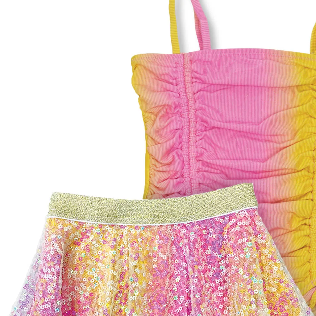 Rib Swimsuit with Skirt Ombre