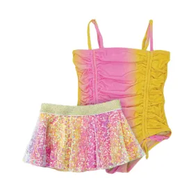 Rib Swimsuit with Skirt Ombre