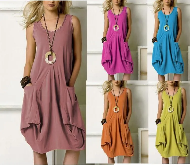 Sleeveless Dress Loose Size Women's Beach Skirt Solid Color Personality Irregular Solid Color Vest Dress