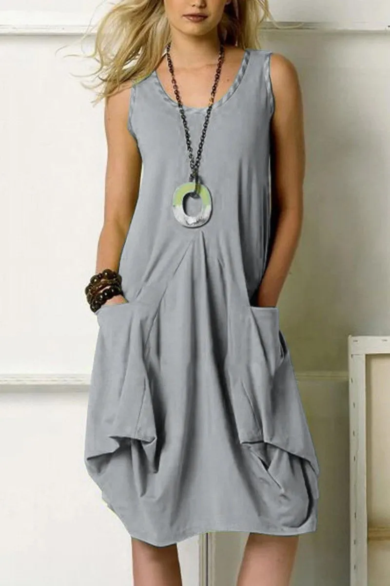 Sleeveless Dress Loose Size Women's Beach Skirt Solid Color Personality Irregular Solid Color Vest Dress