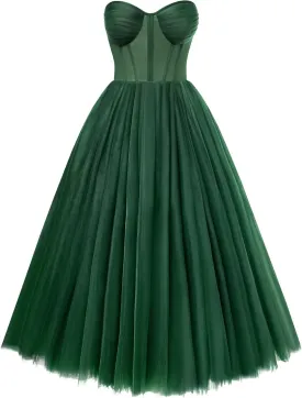 Tvuyet Elegant Tulle Short Prom Dresses for Teens Ball Gown Corset Homecoming Dresses Tea Length Formal Cocktail Dress