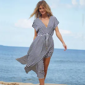 V Neck Striped Beach Dress #V Neck #Striped