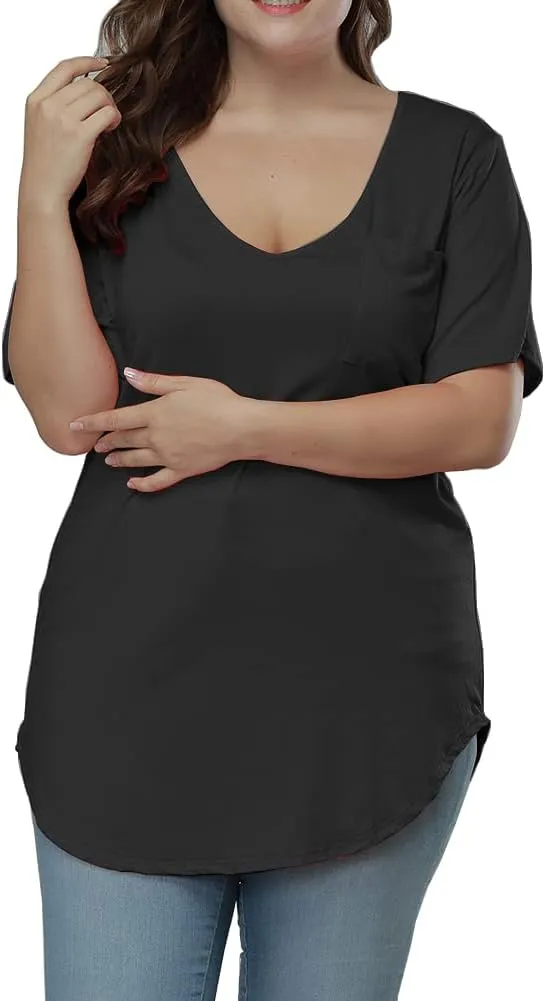 Womens Casual Scoop Collar Plus Size T Shirts Short Sleeve Loose Summer Tops Tee