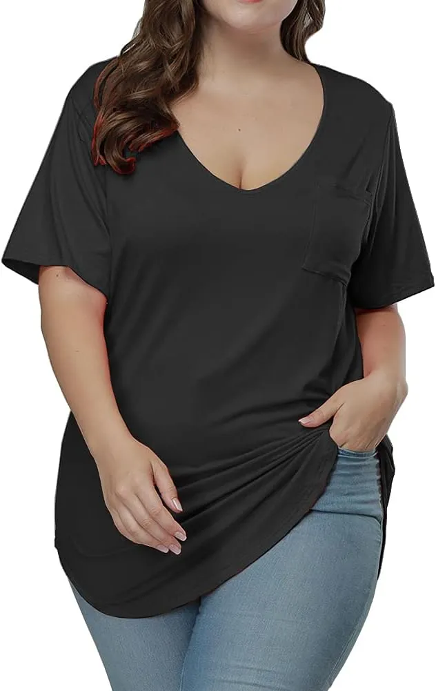 Womens Casual Scoop Collar Plus Size T Shirts Short Sleeve Loose Summer Tops Tee