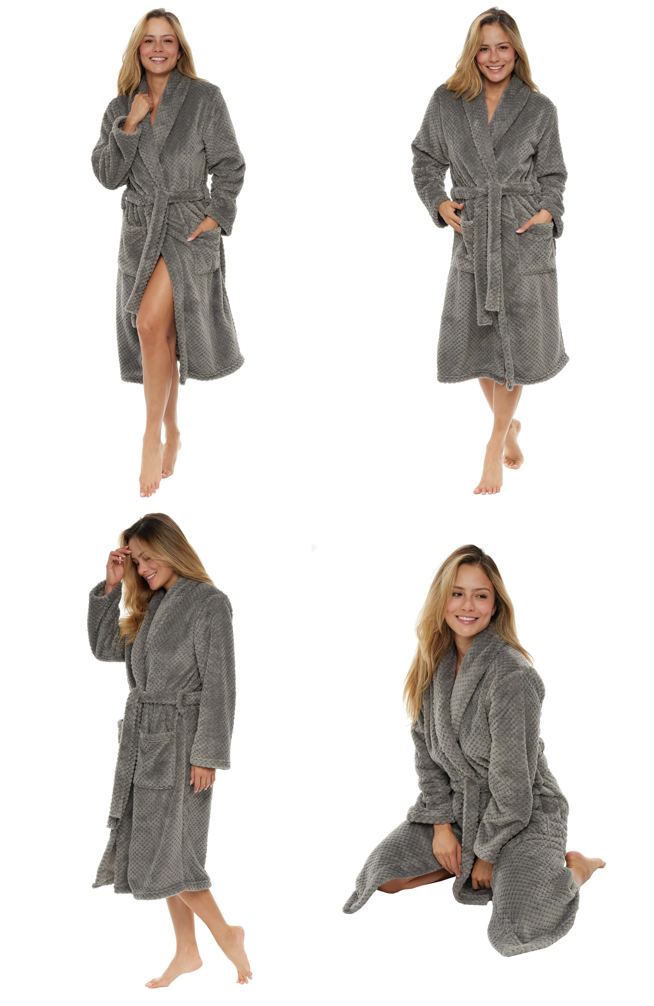 Women's Classic Jacquard Bathrobe, Plush Robe with Pockets