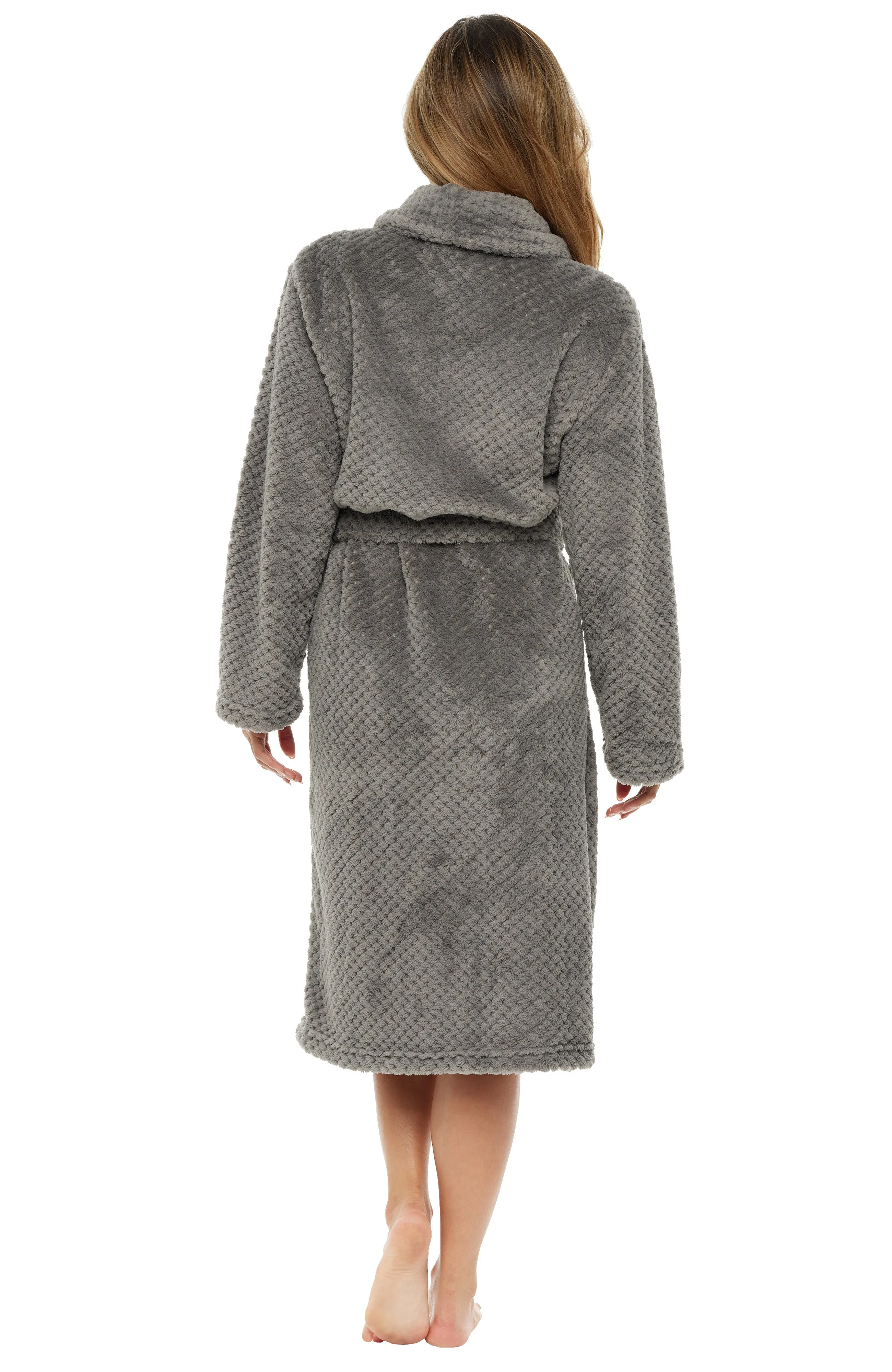 Women's Classic Jacquard Bathrobe, Plush Robe with Pockets