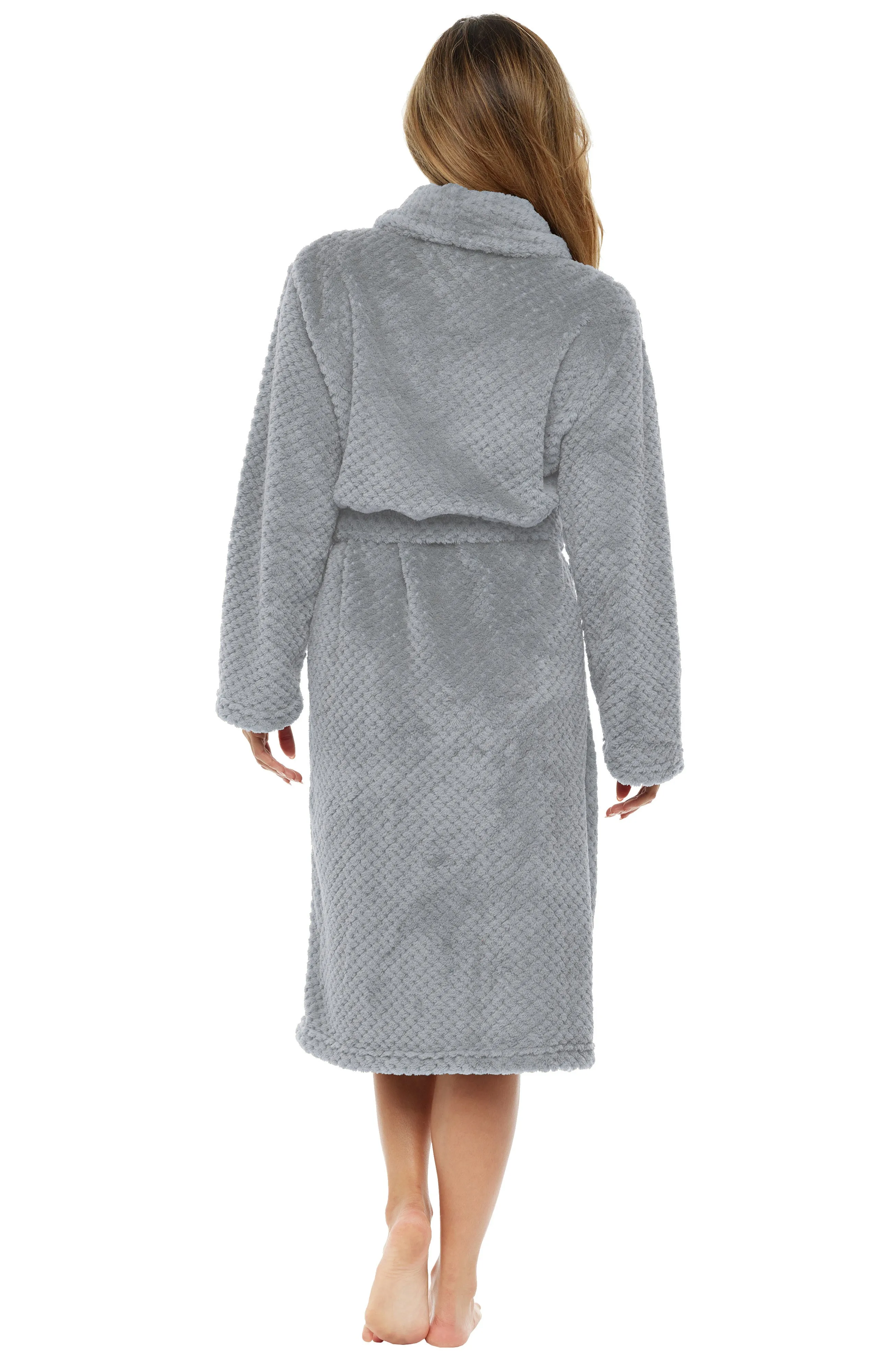 Women's Classic Jacquard Bathrobe, Plush Robe with Pockets