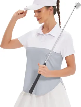 Women's Golf Polo Shirts UPF 50  Sun Protection 3-Button Short Sleeve Quick Dry Shirt Athletic Tennis Golf Tops