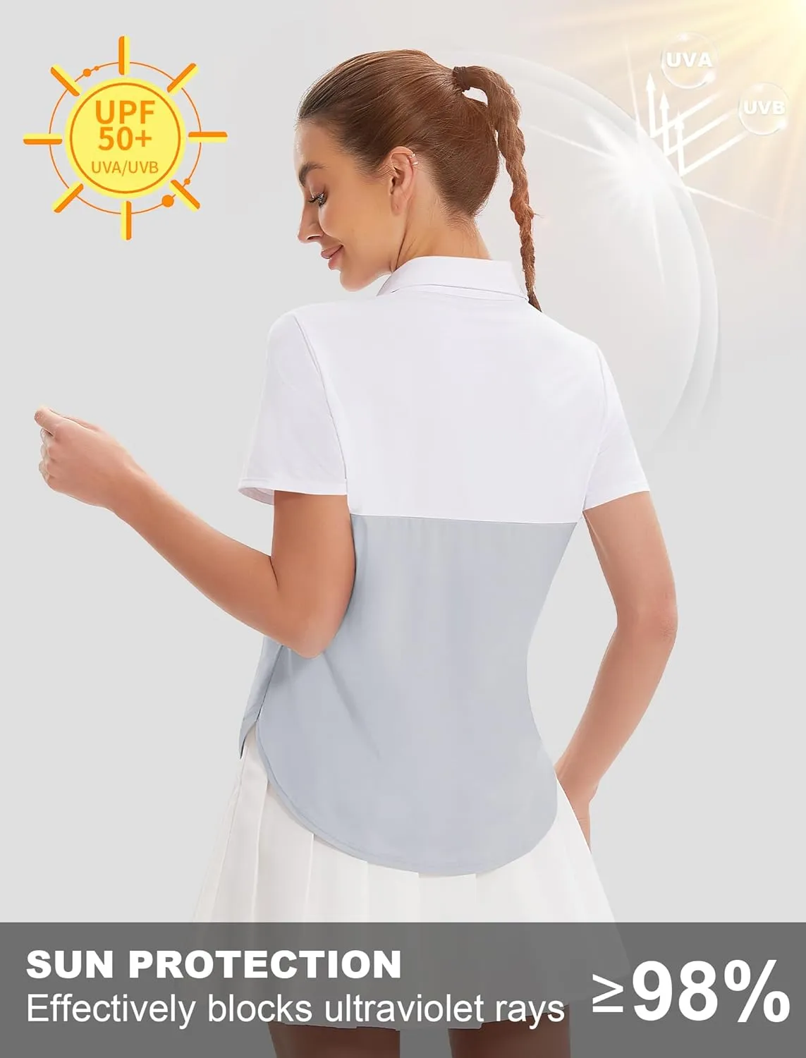 Women's Golf Polo Shirts UPF 50  Sun Protection 3-Button Short Sleeve Quick Dry Shirt Athletic Tennis Golf Tops