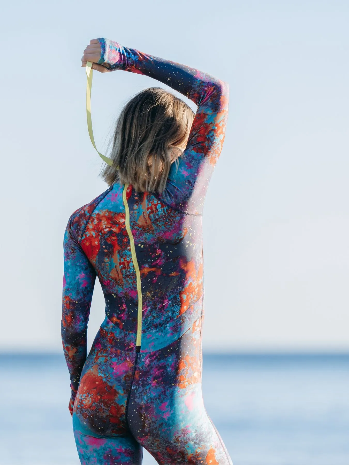 WOMEN'S "HIGH-WAIST" BACK ZIP UPF 50  SUN PROTECTIVE FULL BODY LONG SWIMSUIT - KOI POND