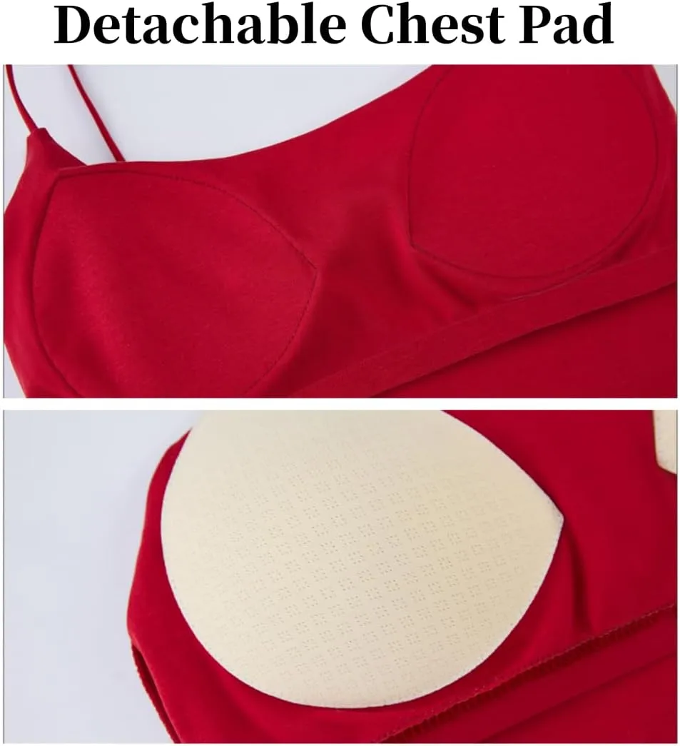 Women's Summer Dresses,Built-in Bra Camisole Sundress,Slim Fit for Petite Women, Adjustable Spaghetti Strap Clothes