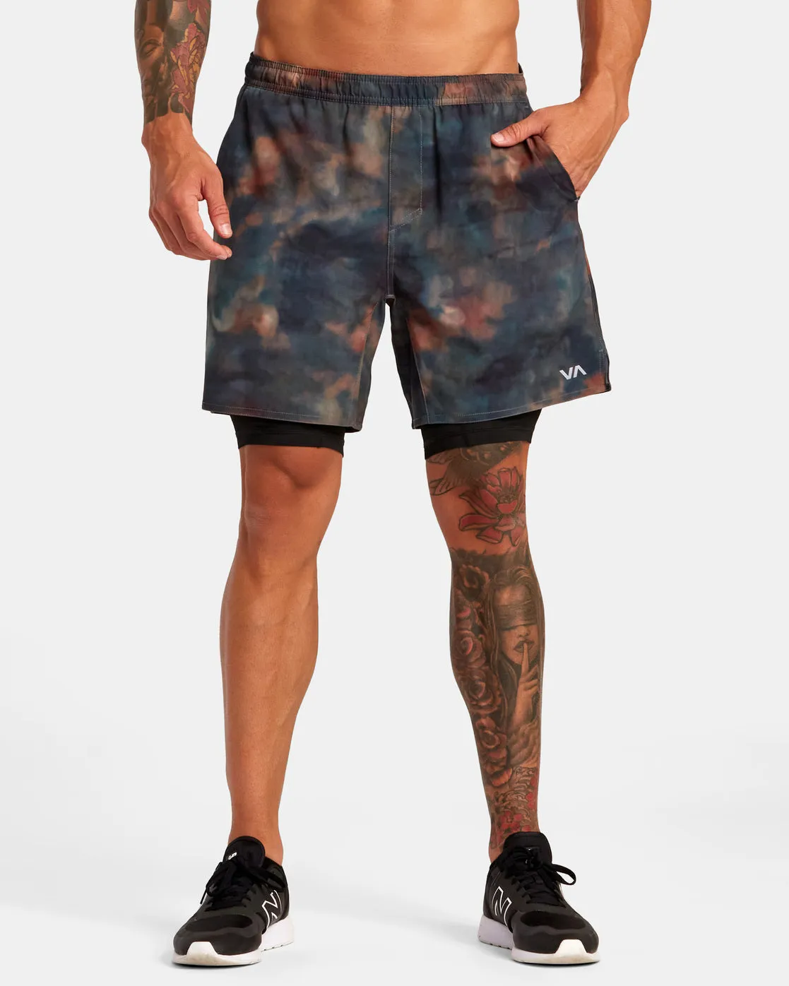 Yogger Train 2-In-1 Elastic Waist Workout Shorts 17" - Camo Wash