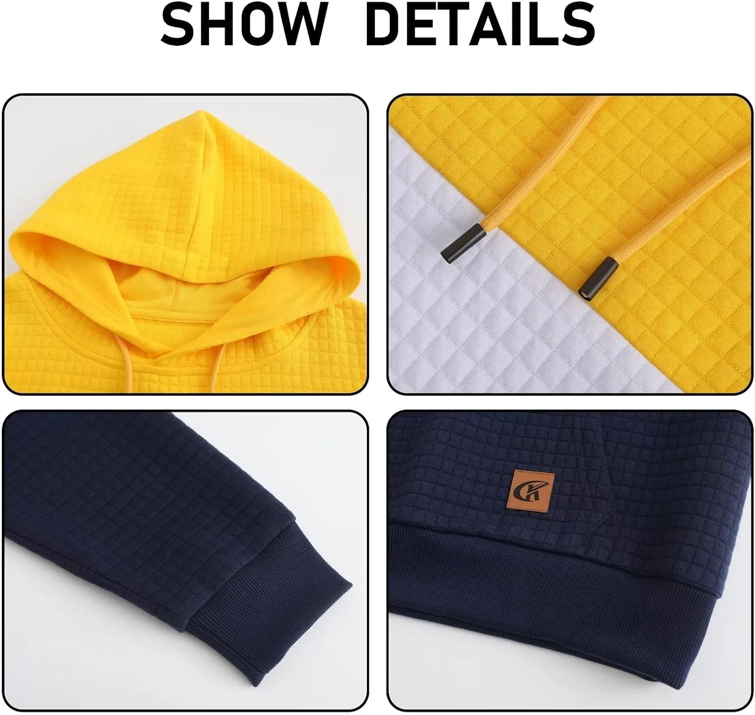 Yundobop Men's Pullover Hoodies Plaid Jacquard Long Sleeve Drawstring Hipster Casual Hooded Sweatshirts with Kanga Pockets