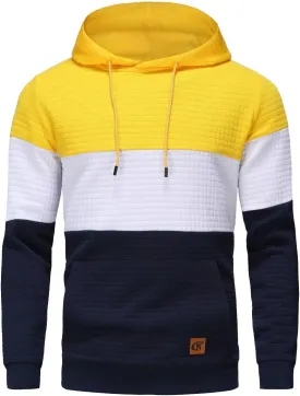 Yundobop Men's Pullover Hoodies Plaid Jacquard Long Sleeve Drawstring Hipster Casual Hooded Sweatshirts with Kanga Pockets