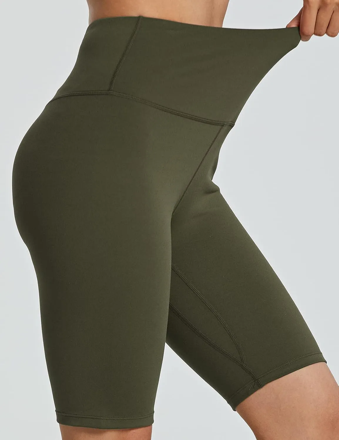 ZUTY 10" Biker Shorts Women High Waisted with 2 Hidden Pockets Workout Athletic Running Yoga Long Shorts